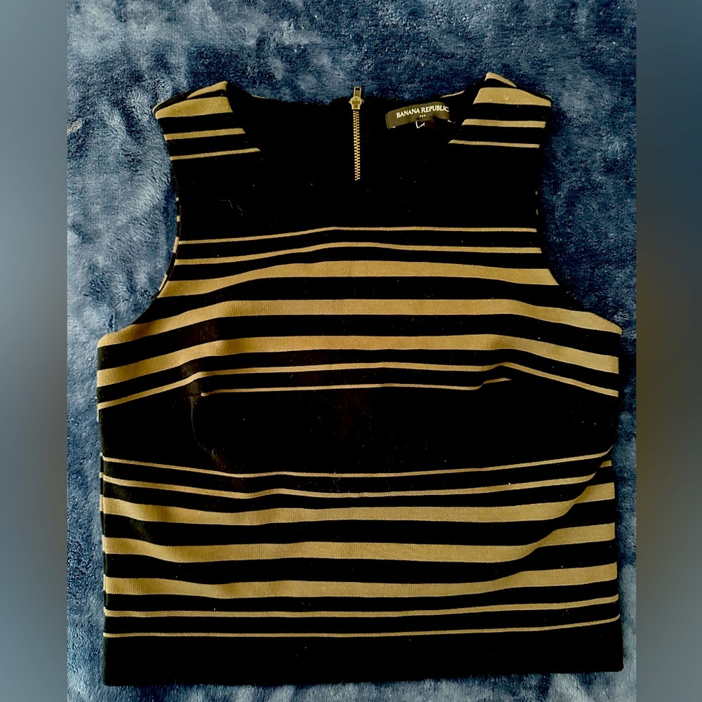 Banana Republic Black with Brown Stripes Crop Top. EUC. Size XS.
